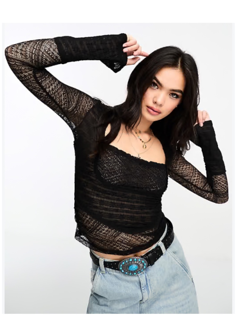 Free People My Party Long Sleeve Lace crop Top